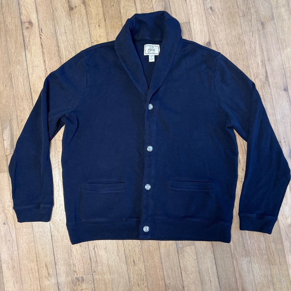 Jos A Bank 1905 Collection Sweater Cardigan Cotton Navy Tailored Fit Large